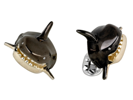 Deakin & Francis Silver Shark Head Cufflinks Online Hot Sale