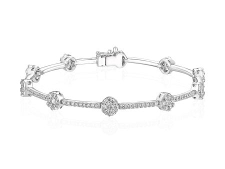 Luvente 14k White Gold Alternating Pave Round Diamond Bracelet B01134 Cheap