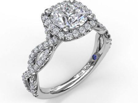 Fana Cushion Halo Twist Engagement Ring 3826 Discount